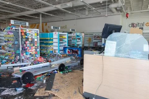 Aftermath of riots and mass protest fueled by the police killing of George Floyd Stock Photos