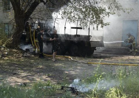 Aftermath of Russian FPV drone attack in the Donetsk area, Ukraine - 17 Aug 2026 Stock Photos