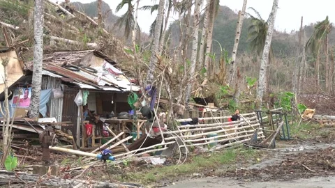 Aftermath of the Super Typhoon Rai / Odette in the Philippines Stock Footage 229680384