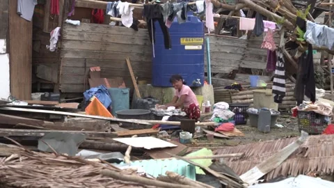 Aftermath of the Super Typhoon Rai or Odette on Siargao Island, Philippines Stock Footage 229681181