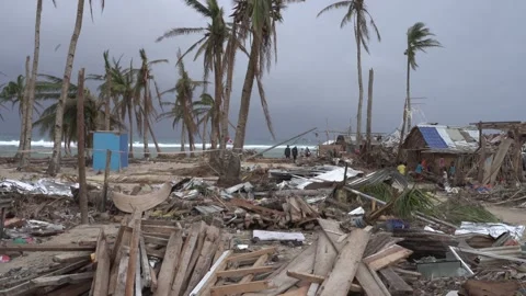 Aftermath of the Super Typhoon Rai or Odette on Siargao Island, Philippines Stock Footage 229681293