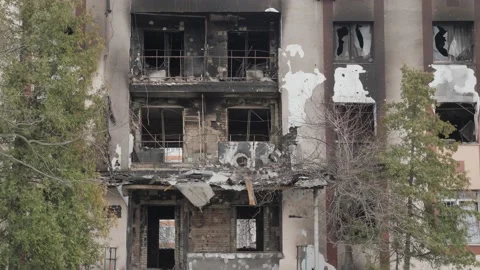 Aftermath war torn city bombed Ukraine genocide Russia shooting civilian. 2022 Video stock 183161881