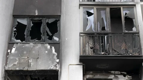 Aftermath war torn city bombed Ukraine genocide Russia shooting civilian. 2022 Stock Footage 183167726