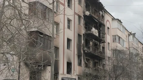 Aftermath war torn city bombed Ukraine genocide Russia shooting civilian. 2022 Stock Footage 183178459