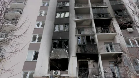 Aftermath war torn city bombed Ukraine genocide Russia shooting civilian. 2022 Stock Footage 183179522