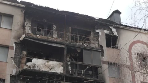 Aftermath war torn city bombed Ukraine genocide Russia shooting civilian. 2022 Stock Footage 183181754