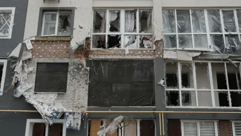 Aftermath war torn city bombed Ukraine genocide Russia shooting civilian. 2022 Stock Footage 183214863