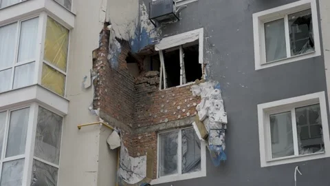 Aftermath war torn city bombed Ukraine genocide Russia shooting civilian. 2022 Stock Footage 183236279