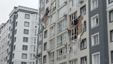 Aftermath war torn city bombed Ukraine genocide Russia shooting civilian. 2022 Stock Footage 183240597
