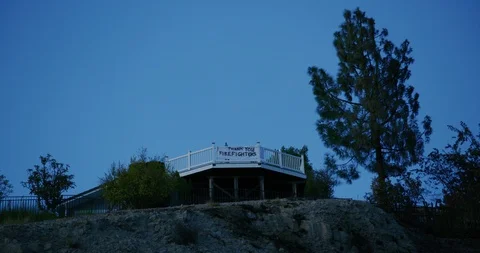 Aftermath of Woolsey fire and Hill fire. Thank you firefighters sign in Los Stock Footage 98563096