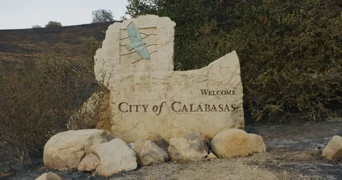 Aftermath of Woolsey fire, burnt sign in calabasas , California Nov 2018 Stock Footage 98557987