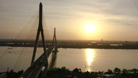 Afternoon by Can Tho bridge Stock Footage 166776672