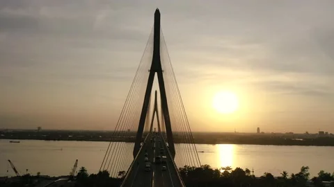 Afternoon by Can Tho bridge Stock Footage 166776704