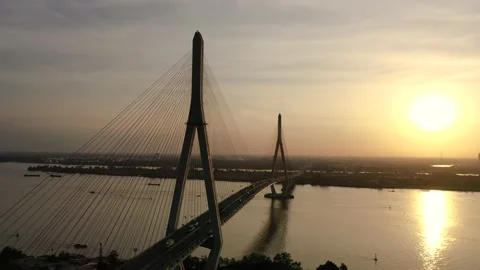 Afternoon by Can Tho bridge Stock Footage 166776720