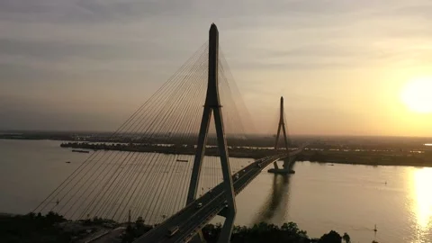 Afternoon by Can Tho bridge Stock Footage 166776763