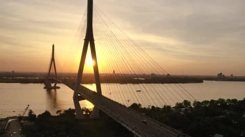 Afternoon by Can Tho bridge Stock Footage 166777608