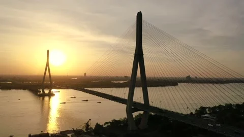 Afternoon by Can Tho bridge Stock Footage 166777657