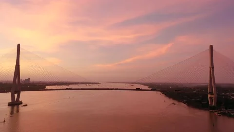 Afternoon by Can Tho bridge Stock Footage 166780557