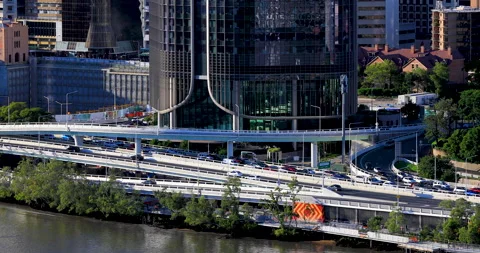 Afternoon congested traffic along riverside highway and bridges,Brisbane,QLD Stock Footage 140559635