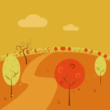 Afternoon Park Hill Simple Vector Art Autumn Scenery Illustration Graphic Des Stock Illustration