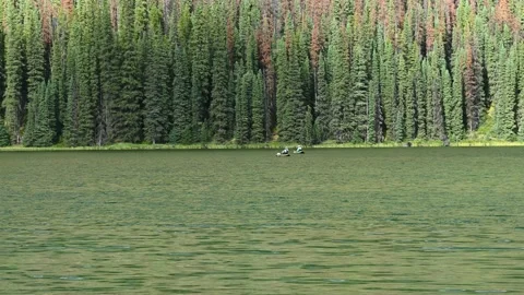 Afternoon scene with two fishermen in float-tubes Stock Footage 149202652