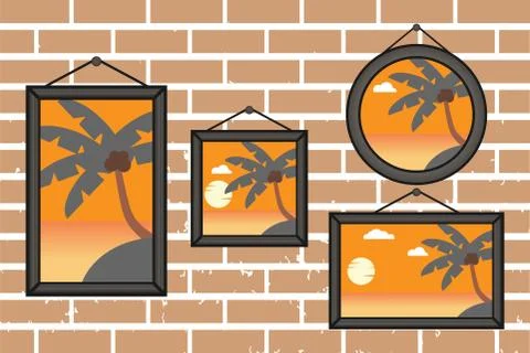 Afternoon summer beach frames on a wall Stock Illustration