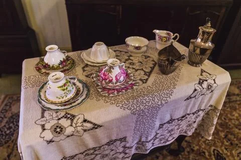 Afternoon Tea Table Setting In Vintage Home Stock Photos