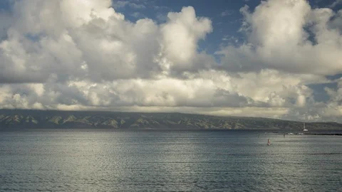 Afternoon Timelapse of Brilliant Moving Clouds Between Maui and Molokai Stock Footage 129051939