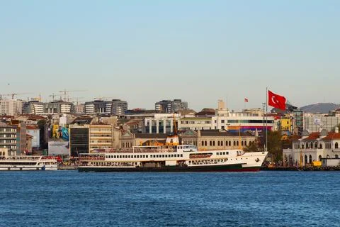 Afternoon Tranquility: Ship on the Bosphorus Strait Stock Photos