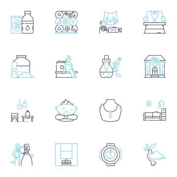 Afterthought linear icons set. Regret, Hindsight, Reflection, Remorse, Diligence Stock Illustration