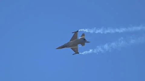 AFW2024: Hellenic Air Force, Zeus Demo Team, F-16 Fighting Falcon fighter Stock Footage 296673953
