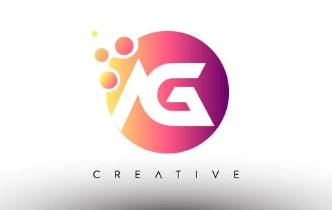 AG Dots Bubbles Letters in a Circle. AG Letter Design Logo with Purple Orange Stock Illustration
