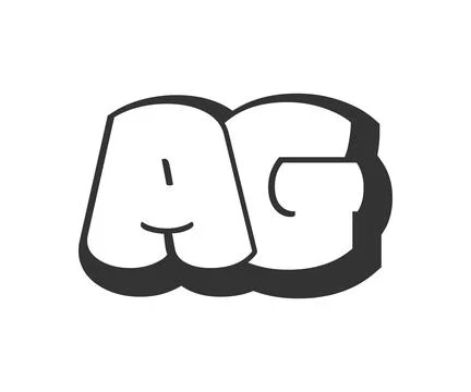 AG logo, bubble comic lettering, rounded in graffiti style black and white .. Stock Illustration