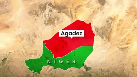Agadez region highlighted on the Niger map animation showing motion footage Stock Footage 343385301