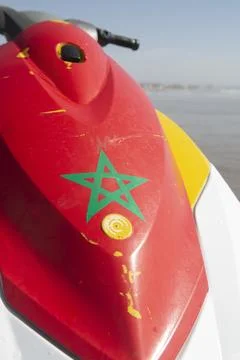Agadir Morocco. Water Motorbike Aqua Bike Water Scooter with Moroccan flag an Stock Photos