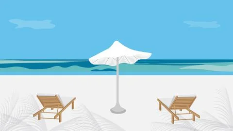 Against the backdrop of the sky and the azure sea, on the beach, sun lounge.. Illustration