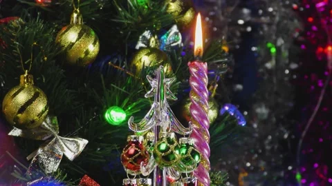 Against the background Christmas tree a small Christmas tree Stock Footage 144666570