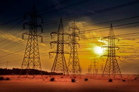 Against the background of the high-voltage zone Stock Photos