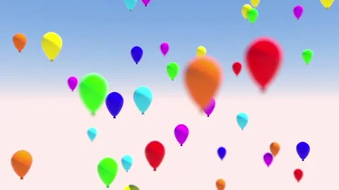 Against the background of a light blue sky, multi-colored balloons make a smooth Video stock 167443923