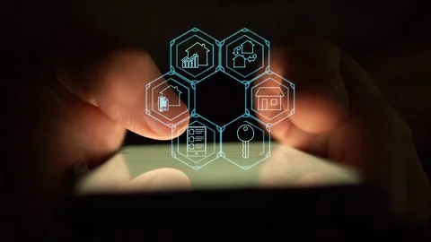 Against the background of the smartphone being used, in the dark there are Stock Footage 269146586