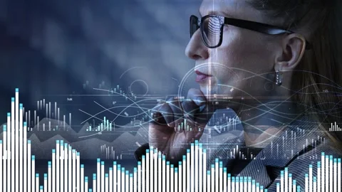 Against the background of a thoughtful young pretty Caucasian lady in glasses Stock Footage 268572901