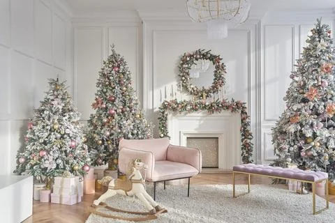 Against the background of the window, the bright interior of the living room Stock Photos