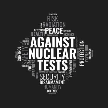 Against Nuclear Tests Word Cloud Typography with Disarmament and Peace Rela.. 스톡 일러스트