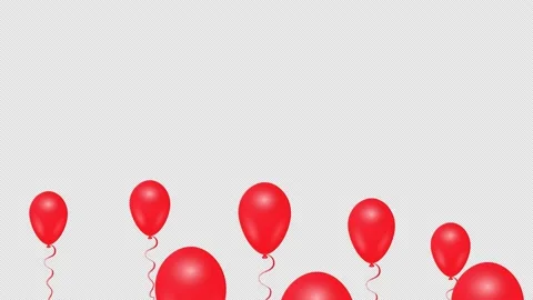 Against a transparent background, red inflatable balloons fly up. Animation of Stock Footage 200976855