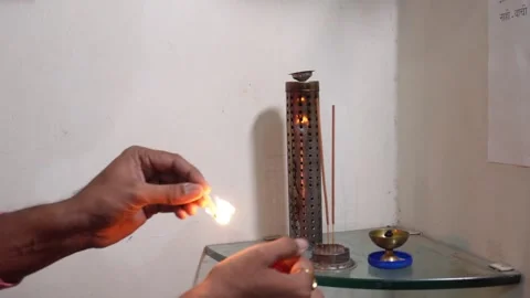 Agarbatti was lit in the office or home and the lamp was lit Stock Footage 246491998