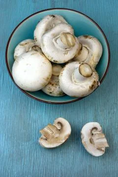 Agaricus bisporus on table Stock Photos