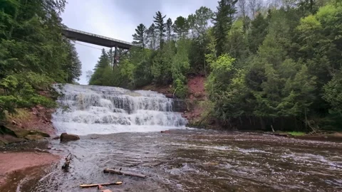 Agate Falls Bridge in Michigan Stock Footage 304289525