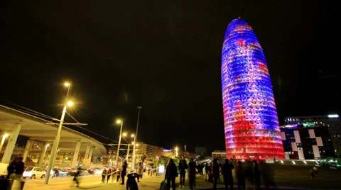 Agbar Tower, Led Lighting, Barcelona Stock Footage 33897467