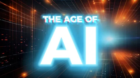 THE AGE OF AI - Text animation with glowing and glitch effect Stock Footage 259940281