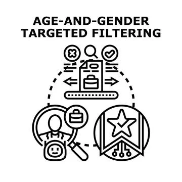 Age and gender targeted filtering processing data Stock Illustration